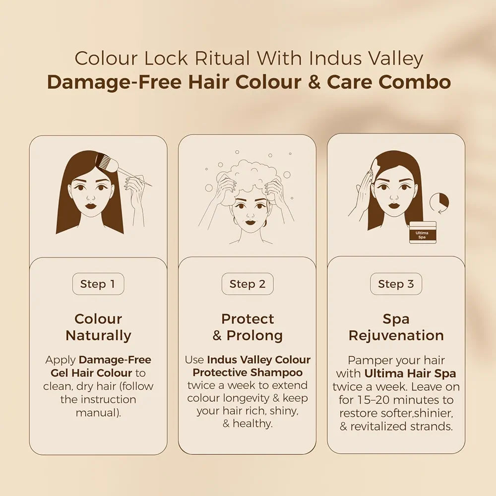 Indus Valley Dark Brown Hair Colour With Protection Shampoo And Hair Ultima Spa Combo