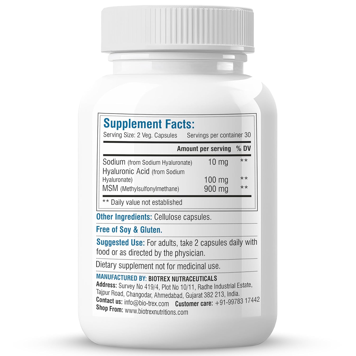 Biotrex Hyaluronic Acid - 100mg (60 Capsules), Dietary food supplement