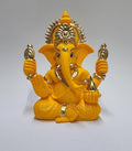 Gold Art India Handcrafted Mango Terracotta Ganesha with Golden Jewelry for Car Dashboard Home Office Decor