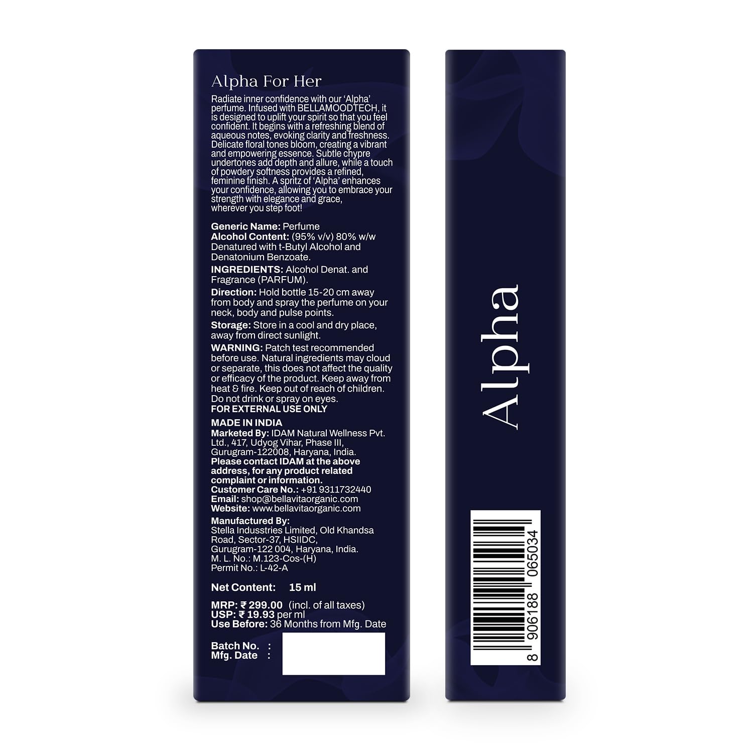 BELLAVITA Mood Collection ALPHA EDP for Her | Long-Lasting Luxury Perfume | Elegant & Feminine Perfume for Women, 15ml