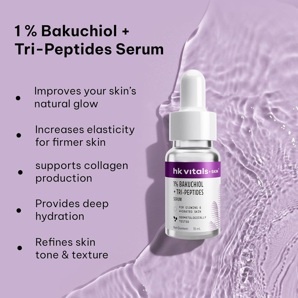 hk vitals 1% Bakuchiol Serum, 15ml | Retinol Alternative | For Glowing & Hydrated Skin, Boosts Collagen Production | All Skin Types