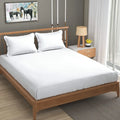 Homefab India 160 TC Stripe Cotton Feel Glace Cotton Elastic Fitted King Size Double Bed Bedsheet with 2 Pillow Covers Fits Upto 6 inches Mattress White
