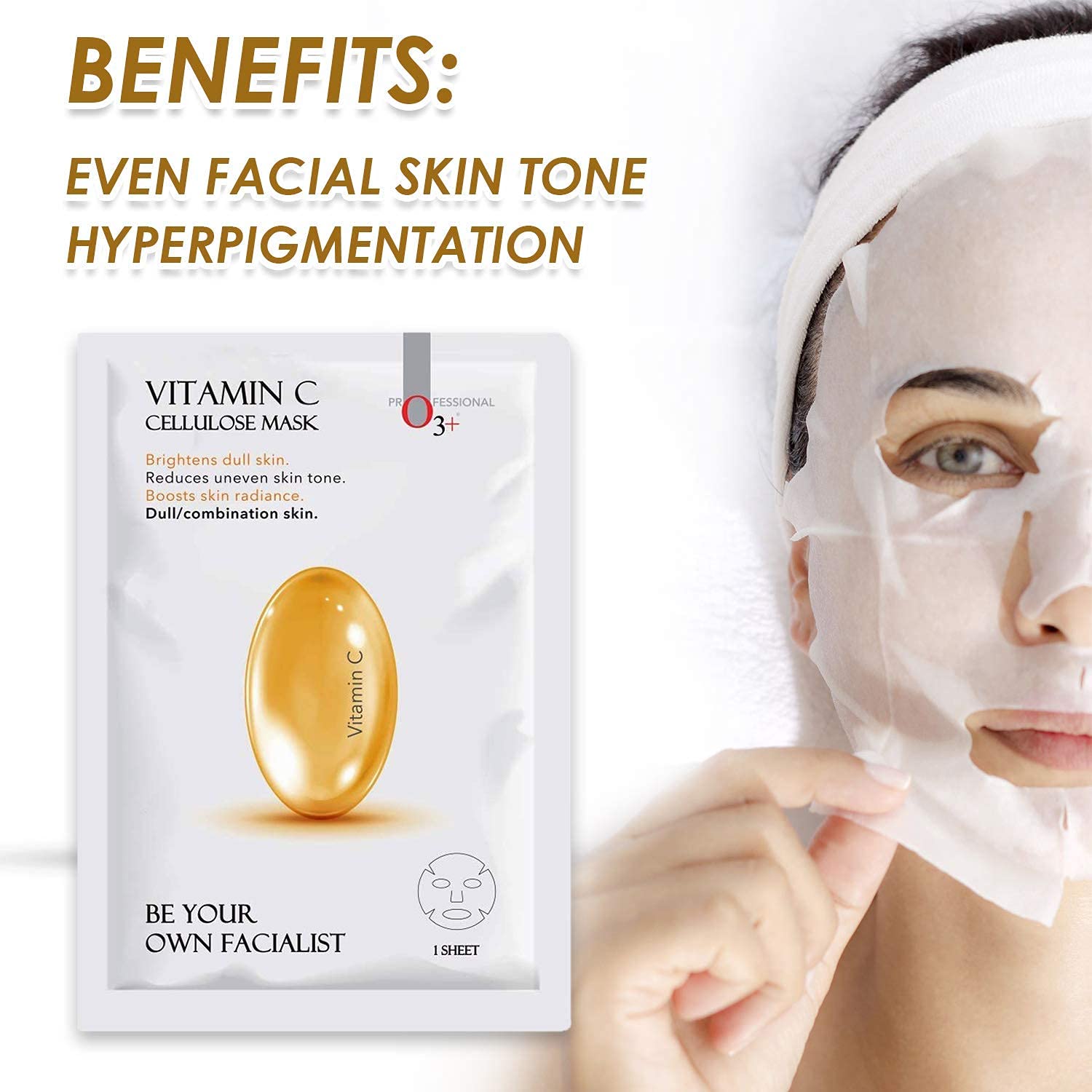 O3+ Facialist Vitamin C Cellulose Face Sheet Mask 30g for Pigmentation and Uneven Skin | Suitable for Men and Women