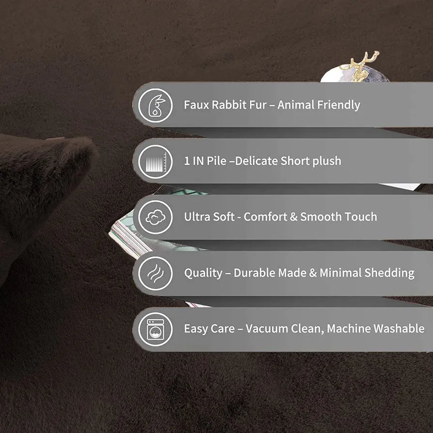 Luxe Home International Rabbit Fur Mat Soft Anti Slip Skid Ruffle Rectangular Mats 45X75 Cm  Colour Chocolate