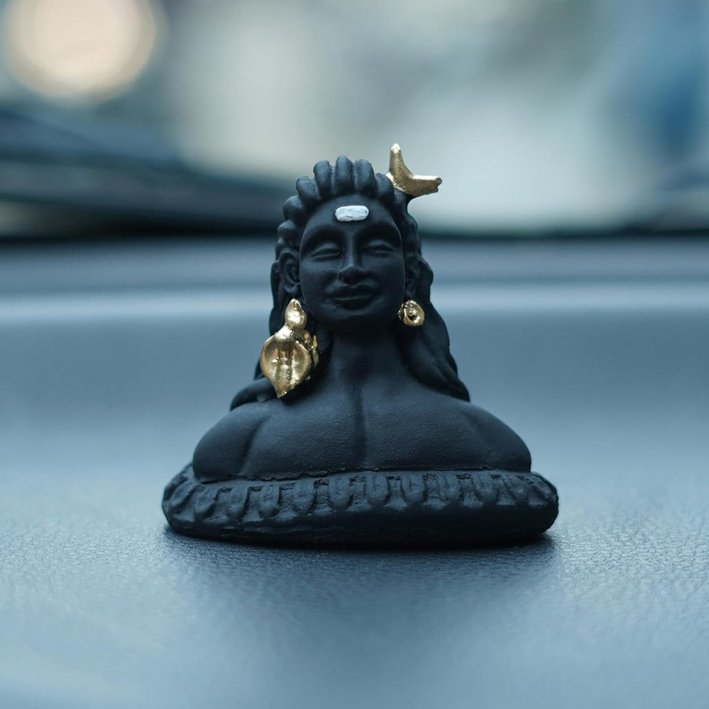 Ecraftindia Black Resin Adiyogi Shiva Statue for Car Dashboard | Lord Shiva Idol for Home | Shiv Murti | Adiyogi Mahadev Statue