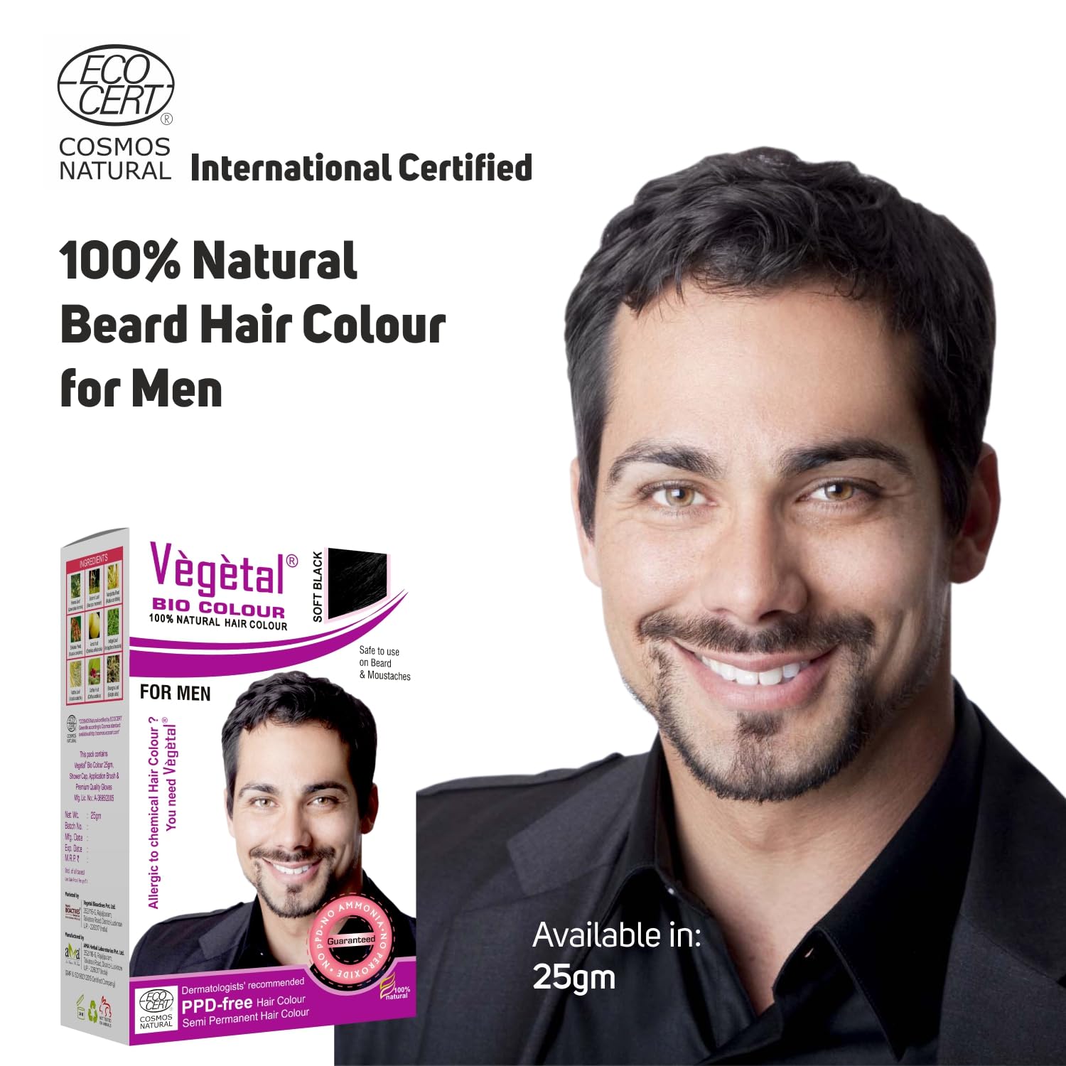 Vegetal Bio Colour - Experience Natural Black Beard Hair Color for Men - 25 gms