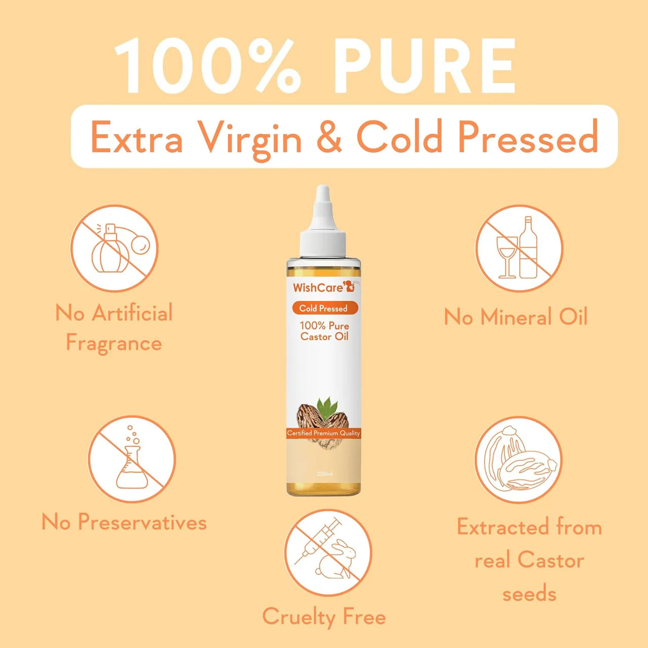 WishCare Premium Cold Pressed Castor Oil -200 ml