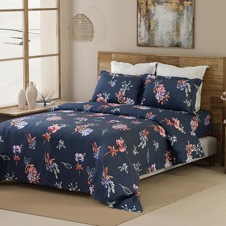 Layers Emaline Cotton Double Bedsheet Set 1 Double Cotton Bedsheet & 2 Pillow Covers 144 TC Spring Blue