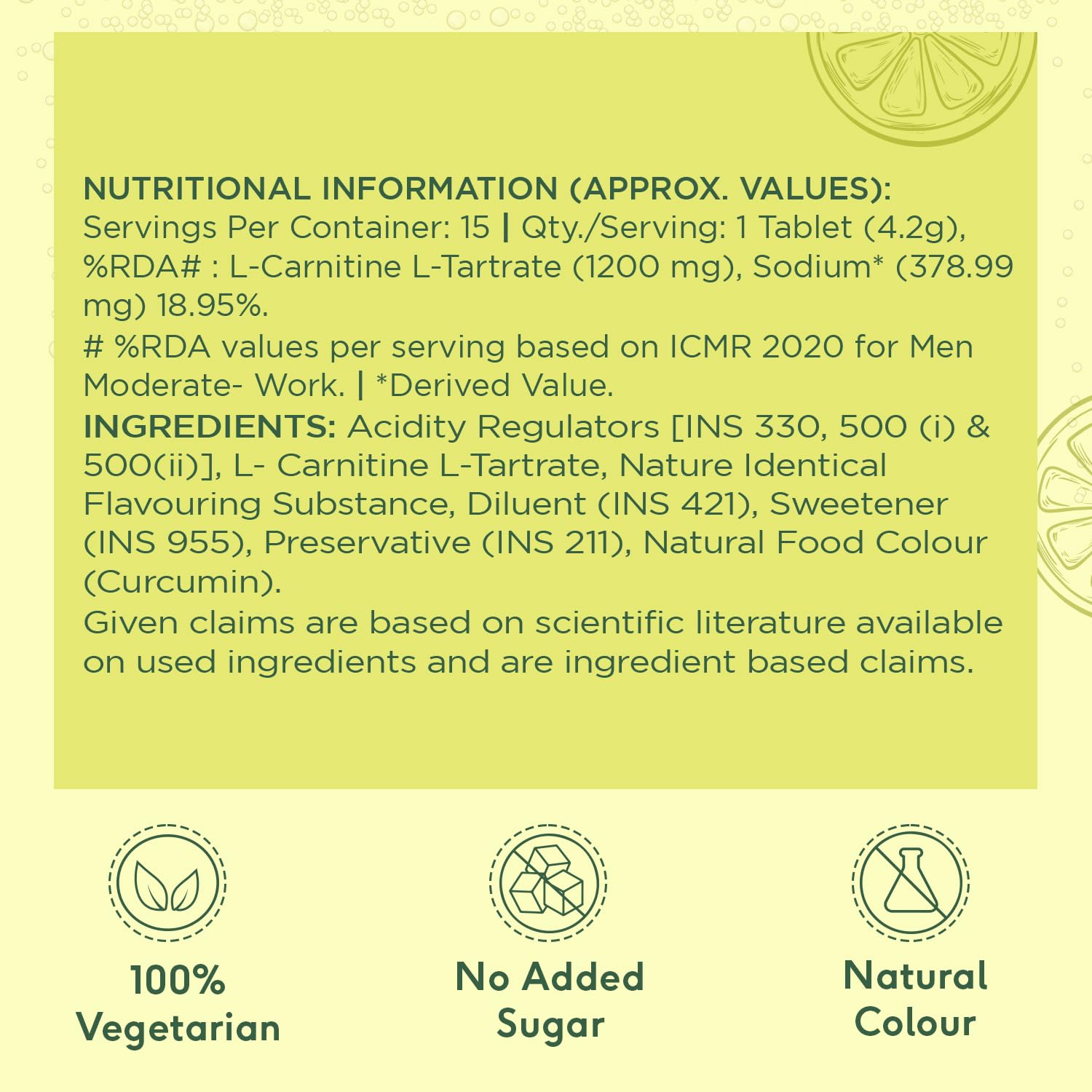 HealthKart HK VITALS L-Carnitine L-Tartrate 1200mg (Lemon Flavour, 30 Effervescent Tablets) | No Added Sugar
