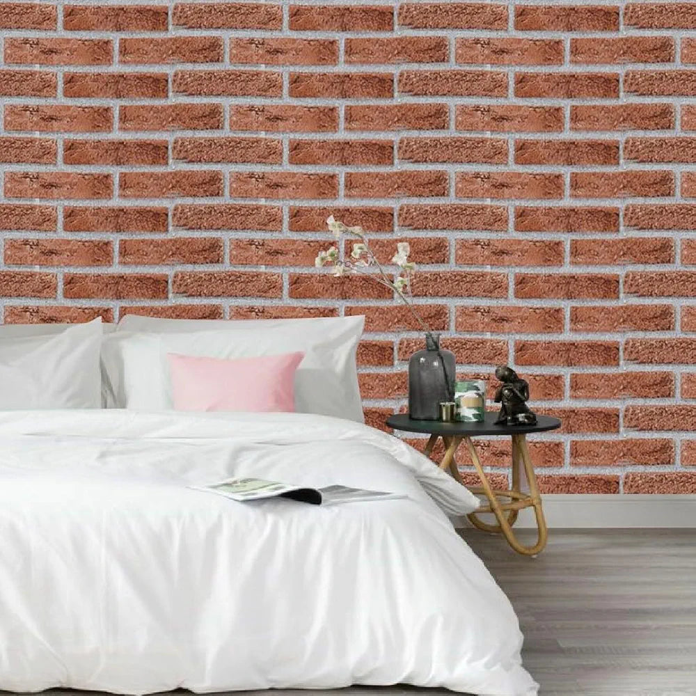 Jaamso Royals Light Red Brick Peel and Stick Wallpaper Wall Decor 500CM