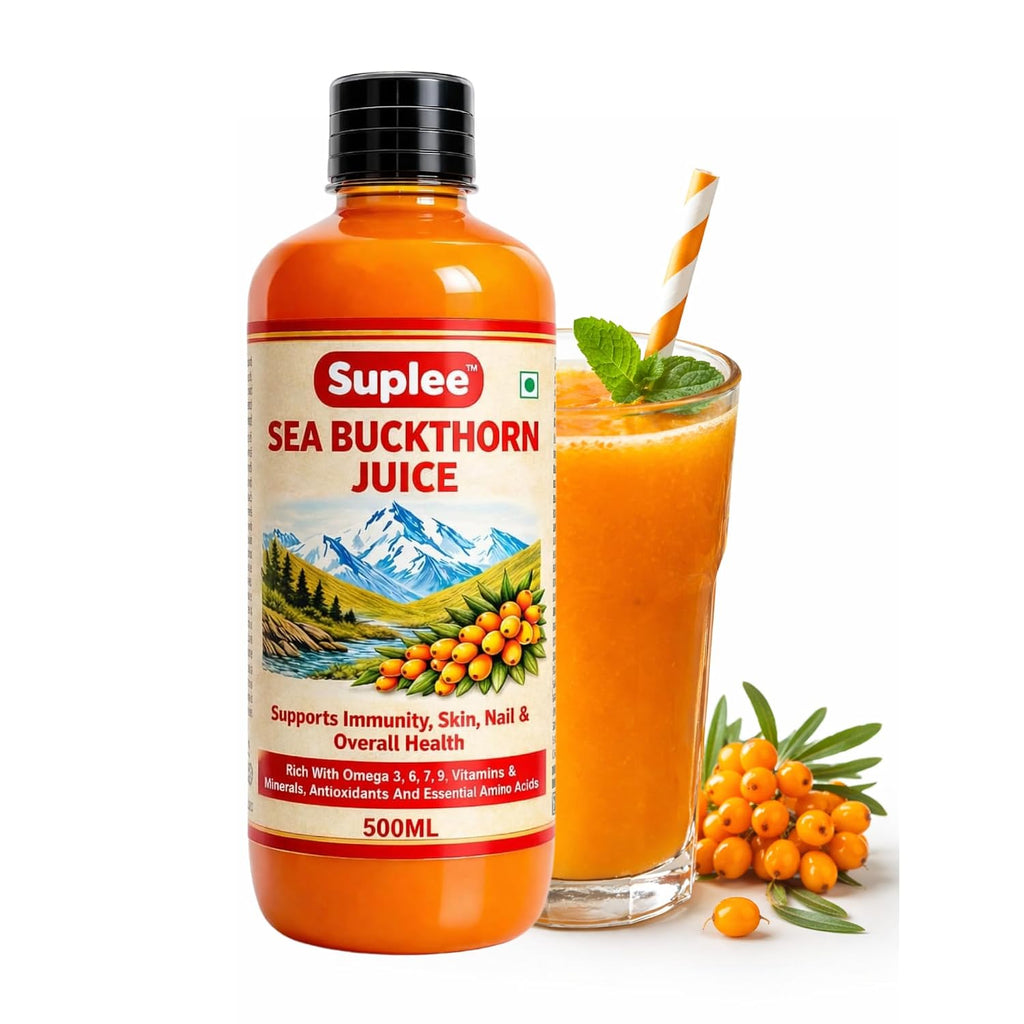 Suplee Himalayan Sea Buckthorn Juice 500ml | Cold Pressed Wild Seabuckthorn Berries | Rich in Omega 3 6 7 9, Vitamins | for Immunity, Skin Care and Vitality | Zero Added Sugar | 500ml