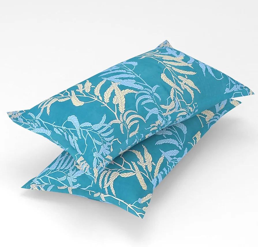 Homefab India 160 TC Glace Cotton Double BedSheet with 2 Pillow Covers Aqua Floral