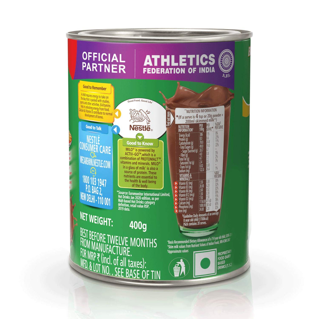 Milo Nestle Activ-Go Powder Chocolate Flavour Tin - 400 gms