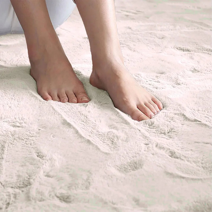 Luxe Home International Rectangular Bath Mat Super Soft Anti Skid Rabbit Fur Mats 40X60 Cm Colour Skin