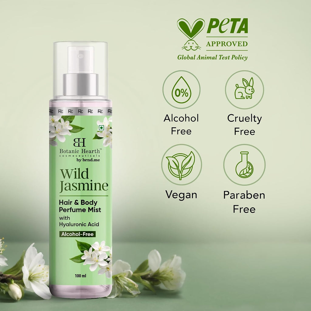 Botanic Hearth Wild Jasmine Hair & Body Mist for Women – Long Lasting Exotic Body Spray | Hair Perfume & Hair Mist Spray | Captivating Perfume for Woman | Floral Hair and Body Mist, 100ml