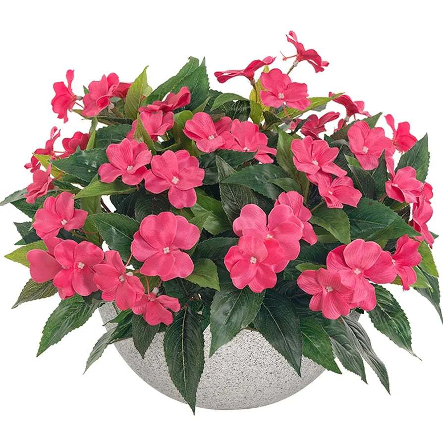 Artificial Impatiens Bouquet Flower Garden Bonsai Silk Impatiens Bouquet Rose Red-2