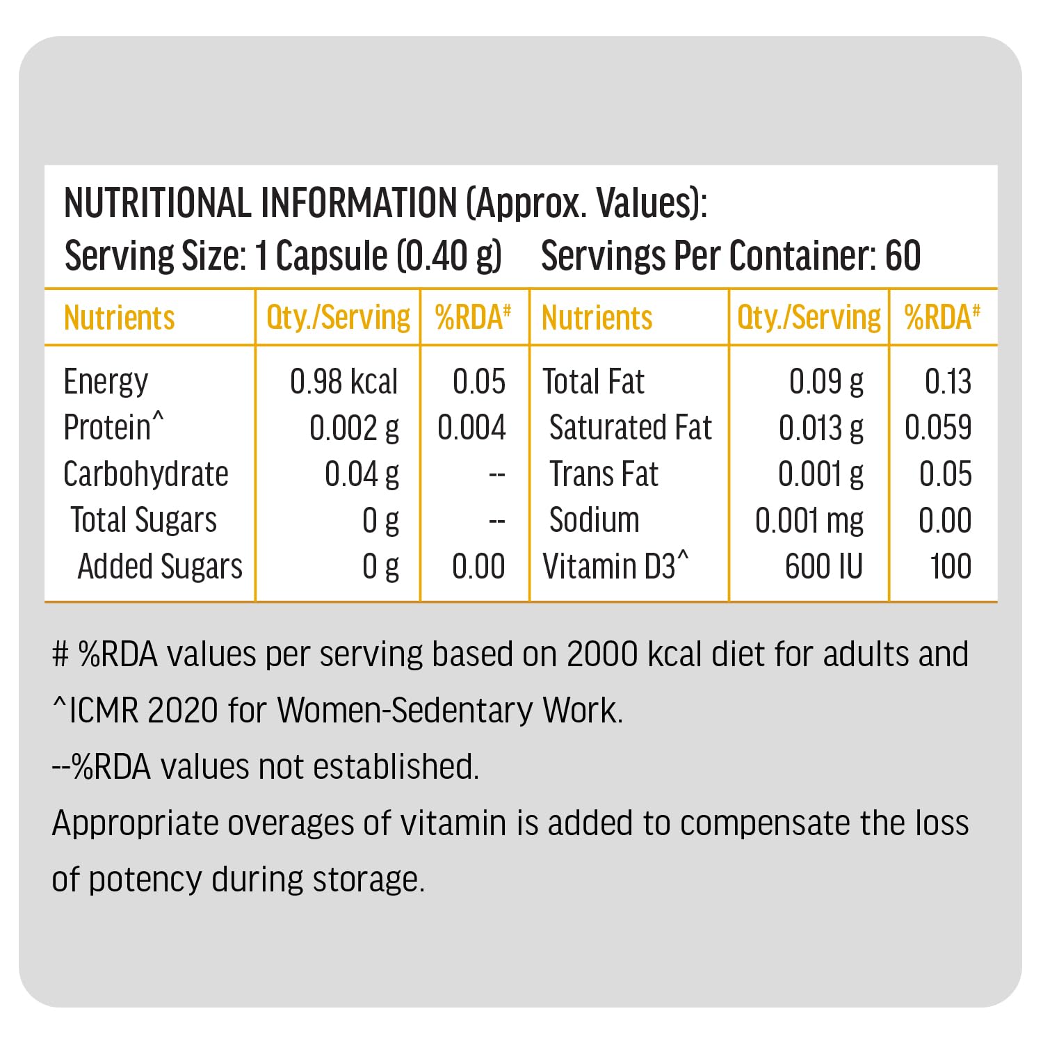 HealthKart hk vitals Vitamin D3 (600 IU) | With Sunflower Oil, Promotes Calcium Absorption | Bone Health, Muscle Strength & Immunity