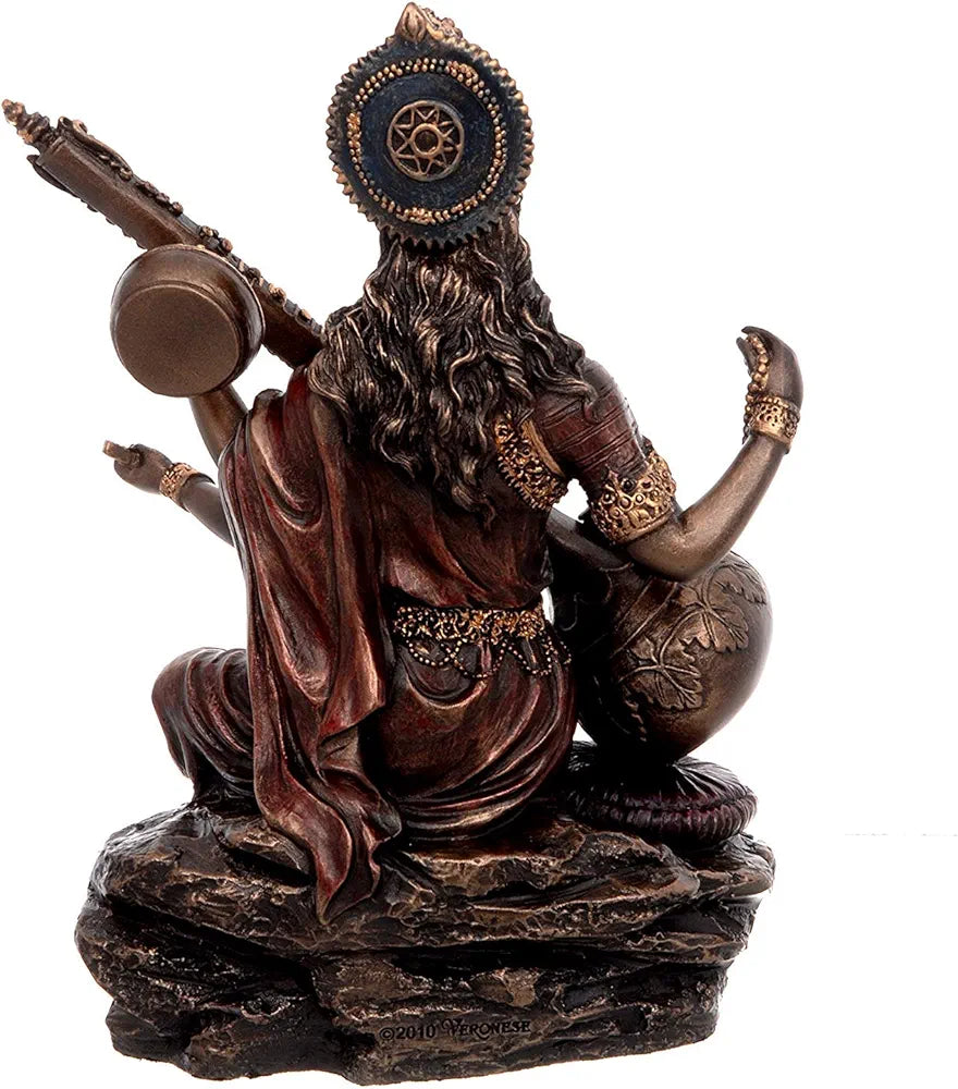 Dattatreya Polyresin Bonded Bronze Maa Saraswati Idol Statue Murti for Puja - 6 Inch