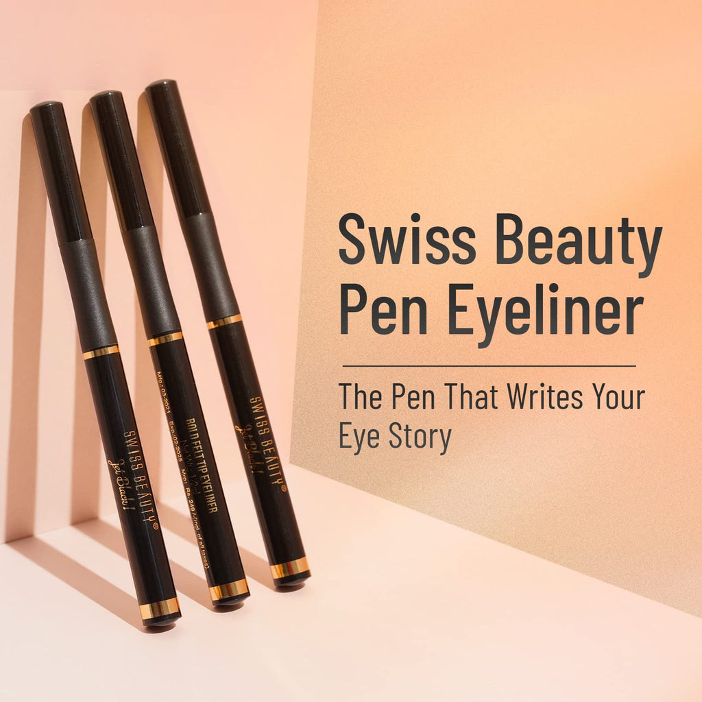 SWISS BEAUTY Waterproof And Long Wearing Bold Felt Tip Pen Glossy Eyeliner | Smudge Proof Eye Makeup | Quick Drying | Black, 1.2Ml