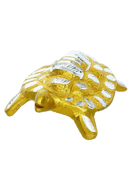 Ecraftindia Beautiful Golden Engraved Metal Feng Shui Tortoise Statue Decorative Showpiece
