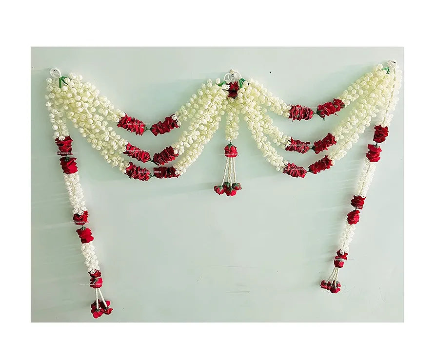 Artificial Jasmine and Roses Door Toran Triple  line with Clustered/tassle Strings