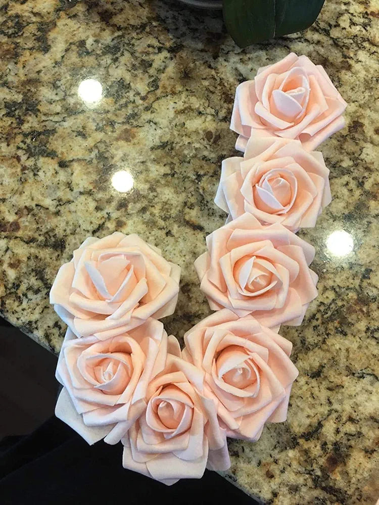 Artificial Flowers Blush Fake Roses Real Looking Foam Roses with Stem Blush