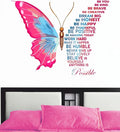 Decal O Decal Vinyl Butterfly with Motivational Quotes Wall Stickers self-adhesive 90 cm Pink Butterfly with Life Improvement Positiv