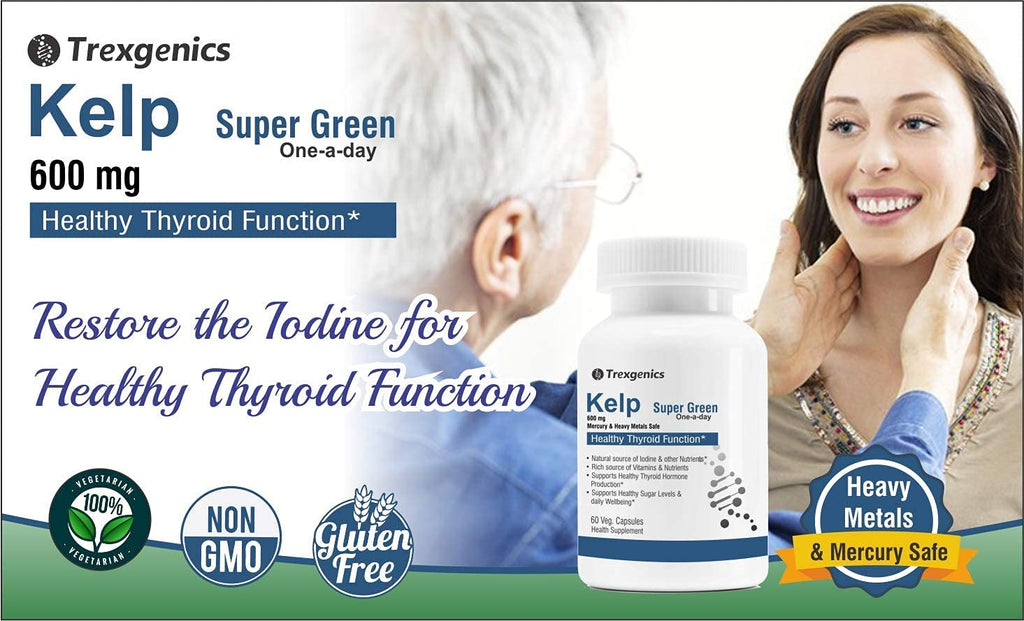 Trexgenics Kelp extract Super Greens, Thyroid Support VEGAN & Gluten Free (60 Vcaps)