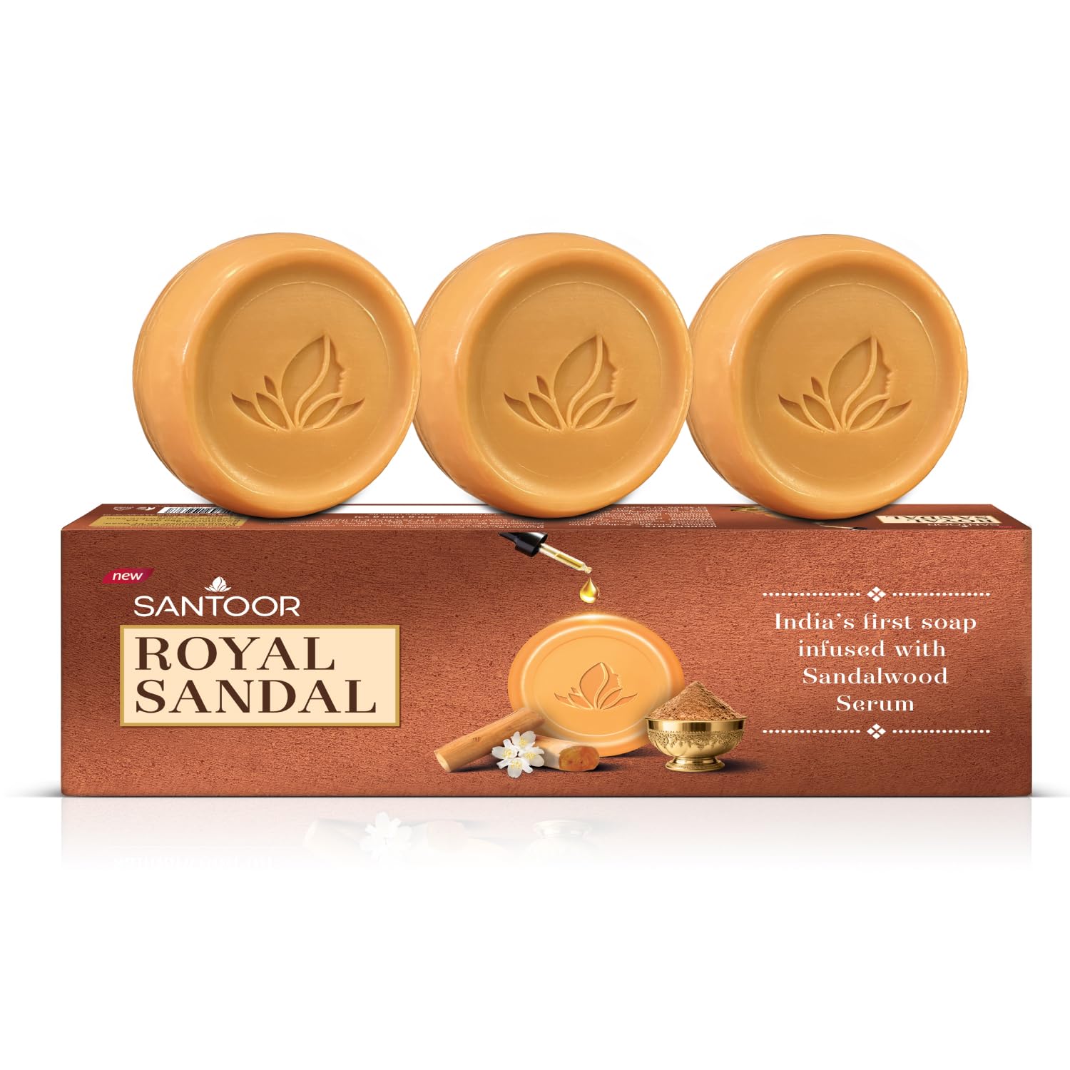 Santoor Royal Sandal Detan Pack | 3 Soaps (150g Each) | 100% Sandalwood Oil & Powder | 3-Step Natural Detan | Reduces tan, Improves complexion, Even Skin Tone & Glow