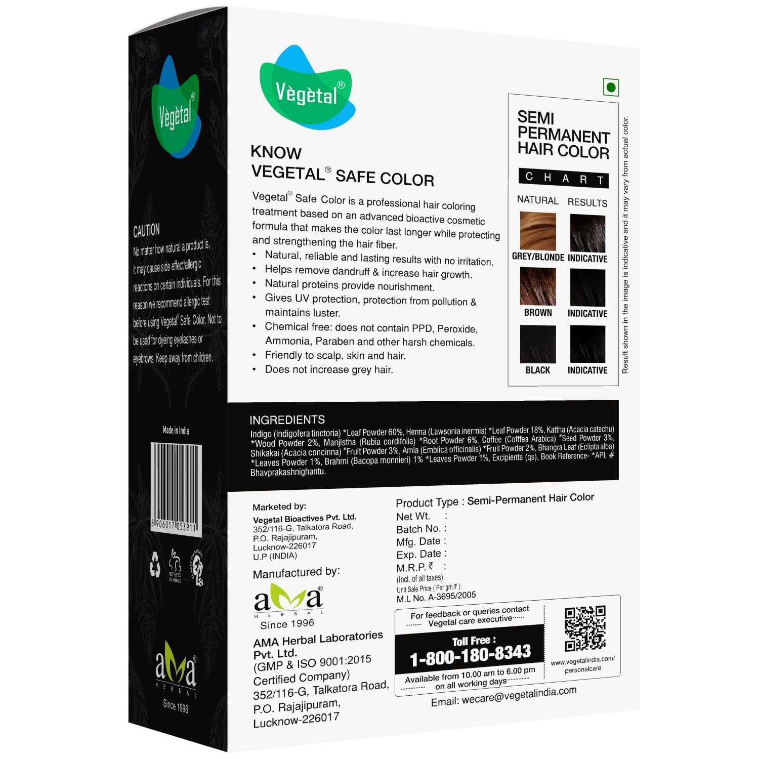 Vegetal Safe Hair Color -Soft Black - 50 gms
