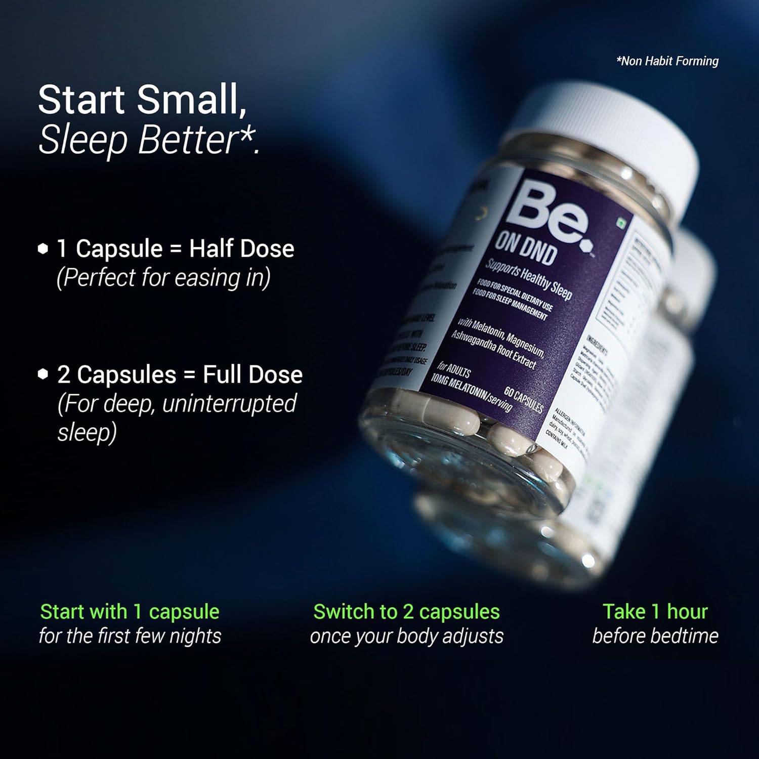 Be. On DND Magnesium Supplement for Deep Sleep & Recovery | Magnesium Capsules with Melatonin 10mg, Ashwagandha & Chamomile | Natural Sleep Supplement | Non-Habit Forming | 60 Veg Capsules