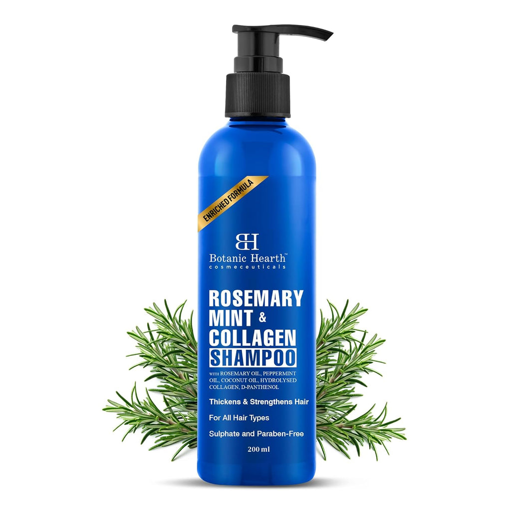 Botanic Hearth Rosemary Mint Shampoo with Peppermint Oil, Jojoba Oil & Collagen | Thickens & Strengthens Hair | Helps Reduce Hairfall | Shampoo for Women and Men | Sulphate & Paraben Free, 200ml