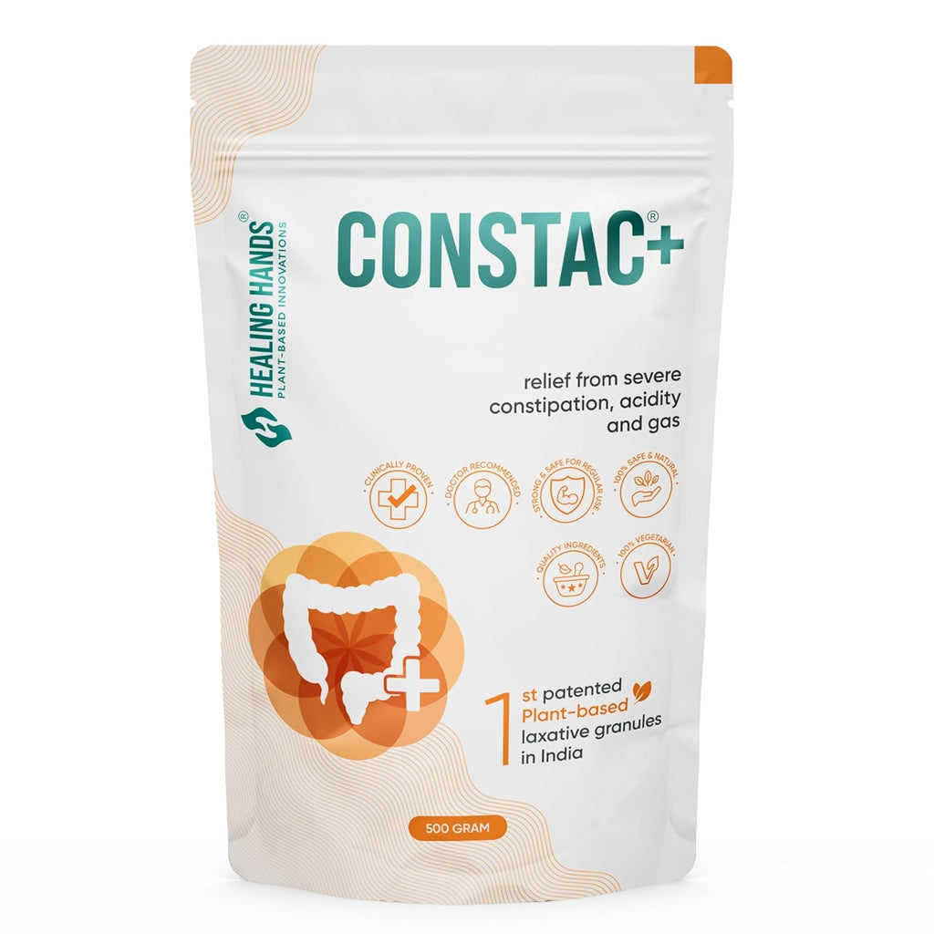 Healing Hands Constac Plus for Relief in Severe Constipation, Acidity and Gas, Plant Based Natural Constipation Solution, Clinically Proven, Herbal, Strong â€“ 500 gm (Granules)