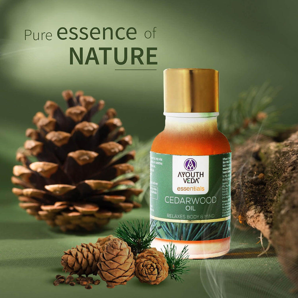 Ayouthveda Cedarwood Essential Oil for Skin & Hair | Aromatherapy Kit for Stress Relief & Relaxation | 100% Pure & Natural Therapeutic Grade |Can Be Used as Air purifier (Pack Of 1; 15ml)