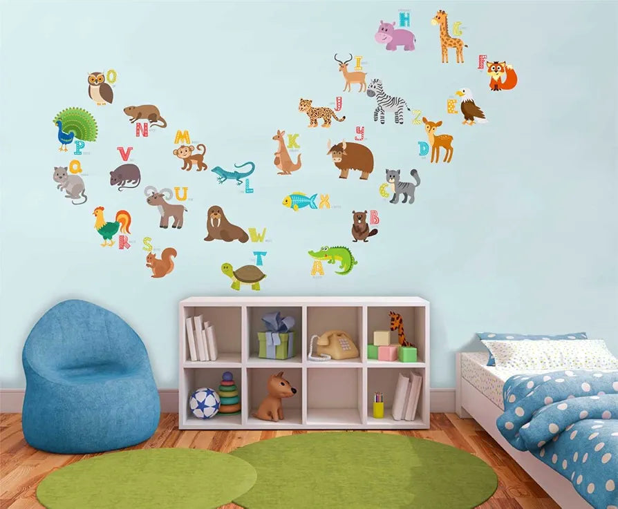Rawpockets Decal ABCD English Alphabets Animals Name Baby Décor Wall Sticker