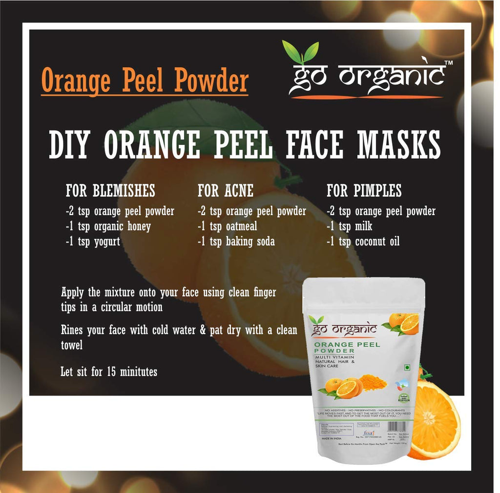 Go Organic Orange Peel Powder for Hair Conditioning, Skin Care, Anti-Aging, Oil Control (150 gm)