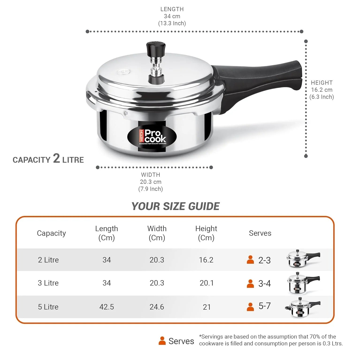 Milton ProCook Aluminium Outer Lid Induction Bottom Pressure Cooker - 2L
