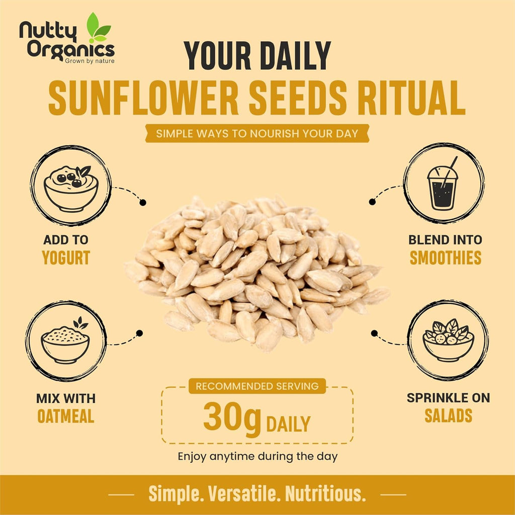 NUTTY ORGANICS Natural Sunflower Seeds 200GM | Raw Sunflower Seeds for Eating- Diet Food | Healthy Snack | Raw Seeds | Weight Management