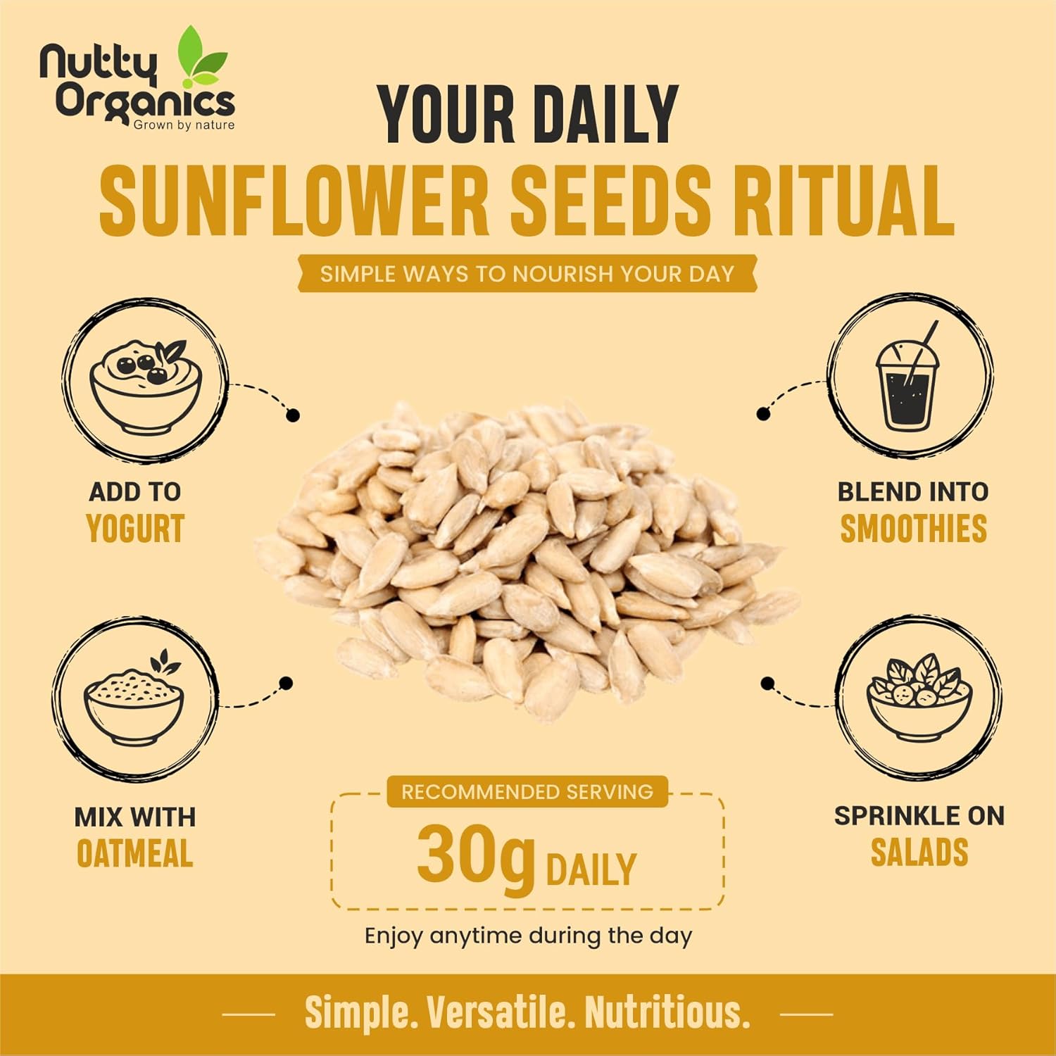 NUTTY ORGANICS Natural Sunflower Seeds 200GM | Raw Sunflower Seeds for Eating- Diet Food | Healthy Snack | Raw Seeds | Weight Management