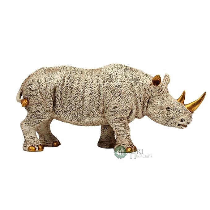 Indicast Resin 12" Inch One Horned Rhinoceros Showpiece Table Accent Collectible Figurines for Home Interior Decor
