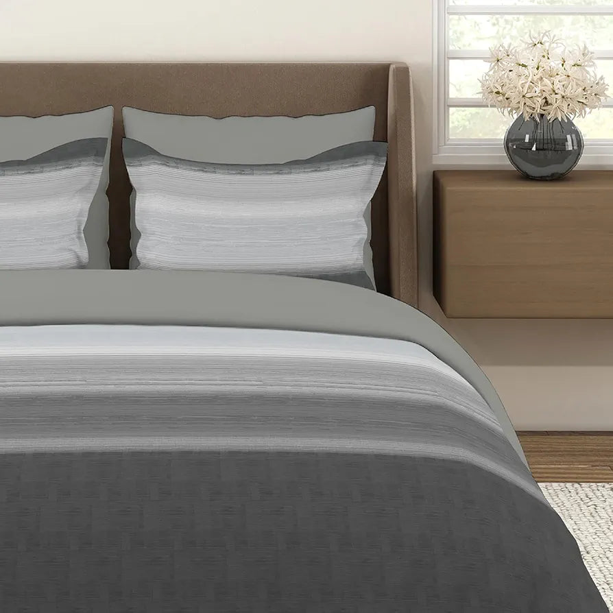 Layers Duracount Bedsheet Set for All Seasons Lightweight 225 CVC King Size Gray Stripped
