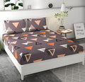 Cotton Feel Glace Cotton Elastic Fitted Printed King Size Double Bed Bedsheet With 2 Pillow Cover,300 TC Graphite Triangle