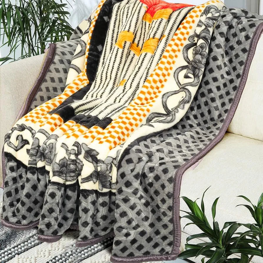 Homekart Super Soft Cloudy Printed Double Bed Blanket for Heavy Winter Single Ply Mink Blanket King Size TC 400 Light Grey Black