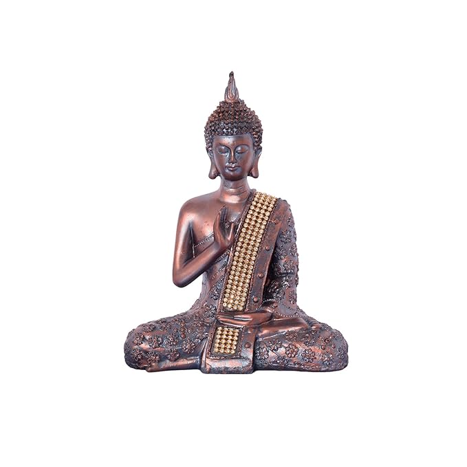 Ecraftindia Handcrafted Meditating Lord Buddha Polyresin Idol | Brown