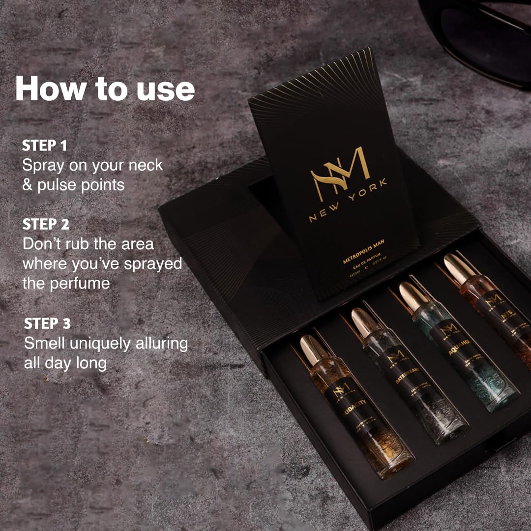 Nourish Mantra NM New York Metropolis Luxury Perfume Set Of 4 | Gift for man | long lasting perfume for man | luxury perfumes | Long Lasting EDP 15 ml Each