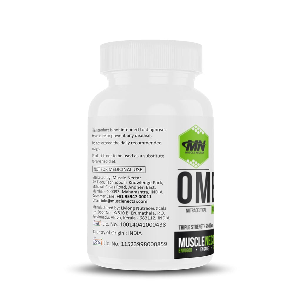 Muscle Nectar Omega 3 Fish Oil Triple Strength, 2500mg (1500mg EPA/DHA), Triglyceride (TG) Form (120 Softgels)