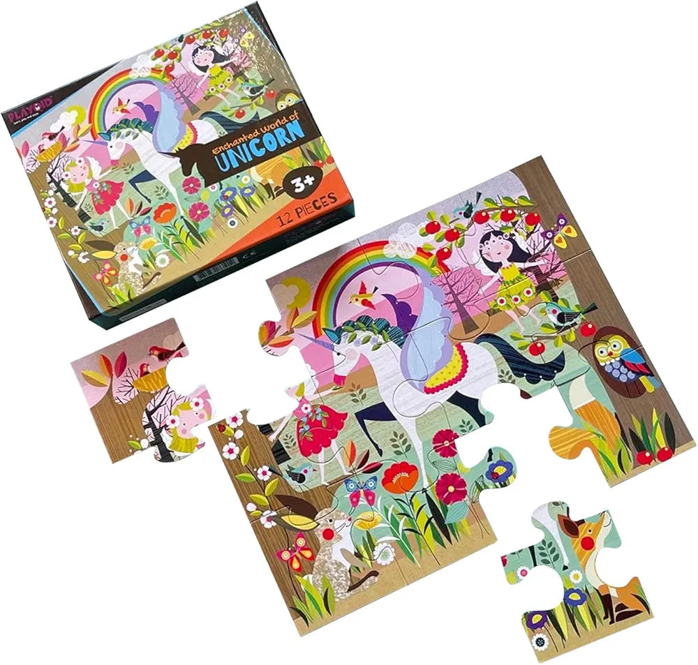 Playqid 12 Giant Pieces Floor Puzzle Unicorn Jigsaw Puzzle for Kids Ages 2+ Enchanted Fairy Tale Theme for Toddlers Educational