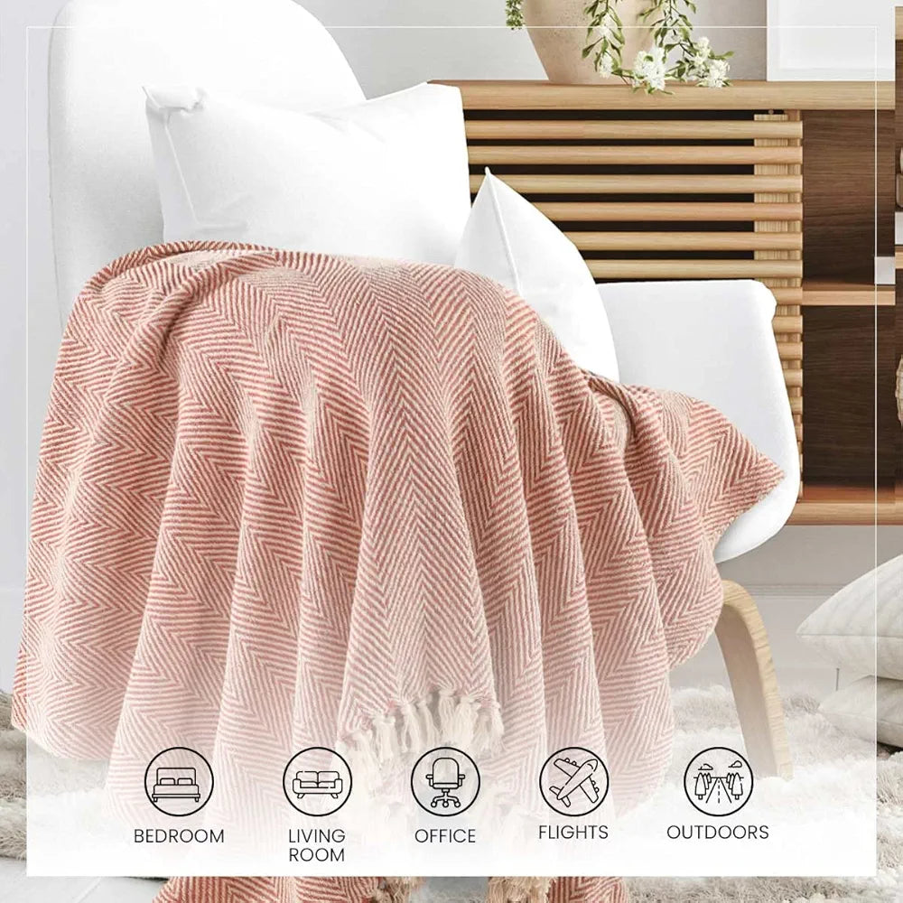 Sashaa World Striped Chevron Throw Blanket Colour Bottle Green
