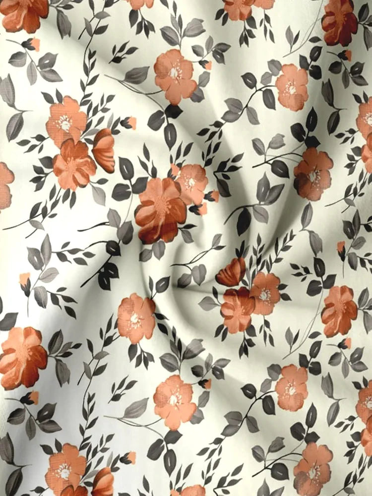 Trance Home Linen 180TC 100% Cotton 78"x60" Standard Queen Size Elastic Fitted Bedsheet Printed Queen Bed Size with 2 Pillow Covers Colour Blooms Rust
