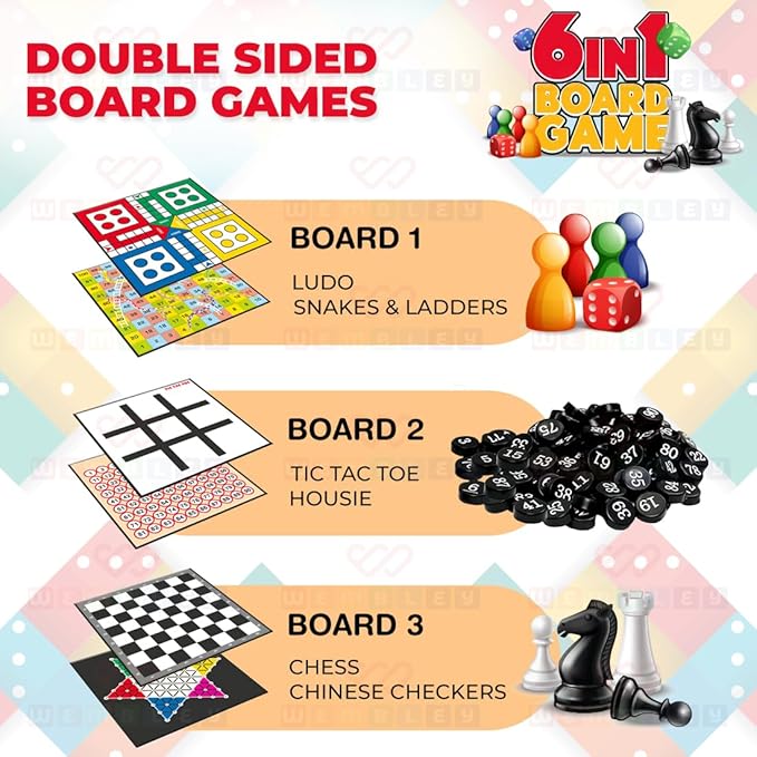 Wembley 6 in 1 Classic Board Game for Kids & Adults